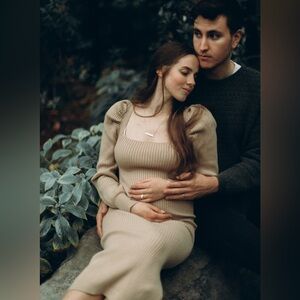 Camel Ribbed Long Sleeve Midi Dress